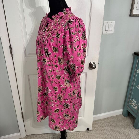 Olivia James Floral Pink Dress w smocking and buttons at neckline-size M- EUC - Picture 6 of 12